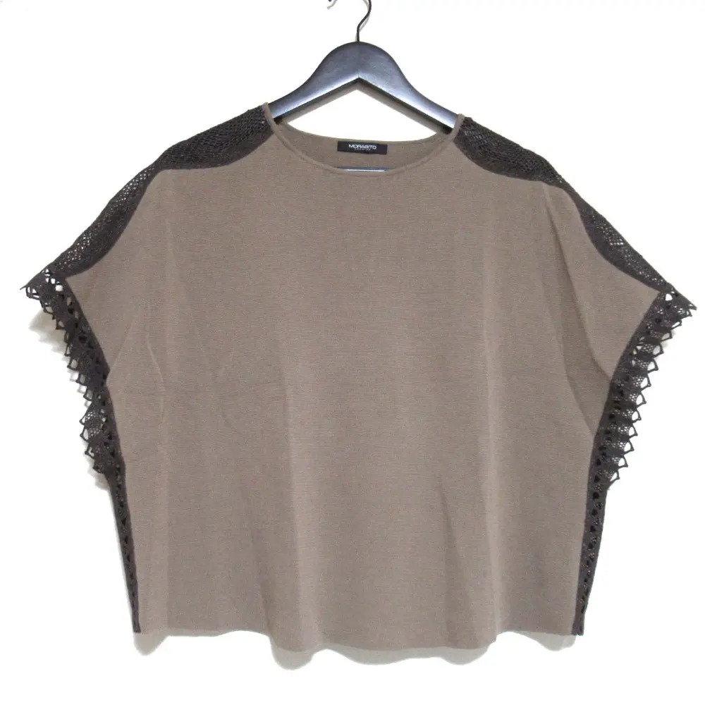 MPRABITO モラビト ショートスリーブ フレンチスリーブ レースコンビ ニットカットソー サイズ38 ブラウン系