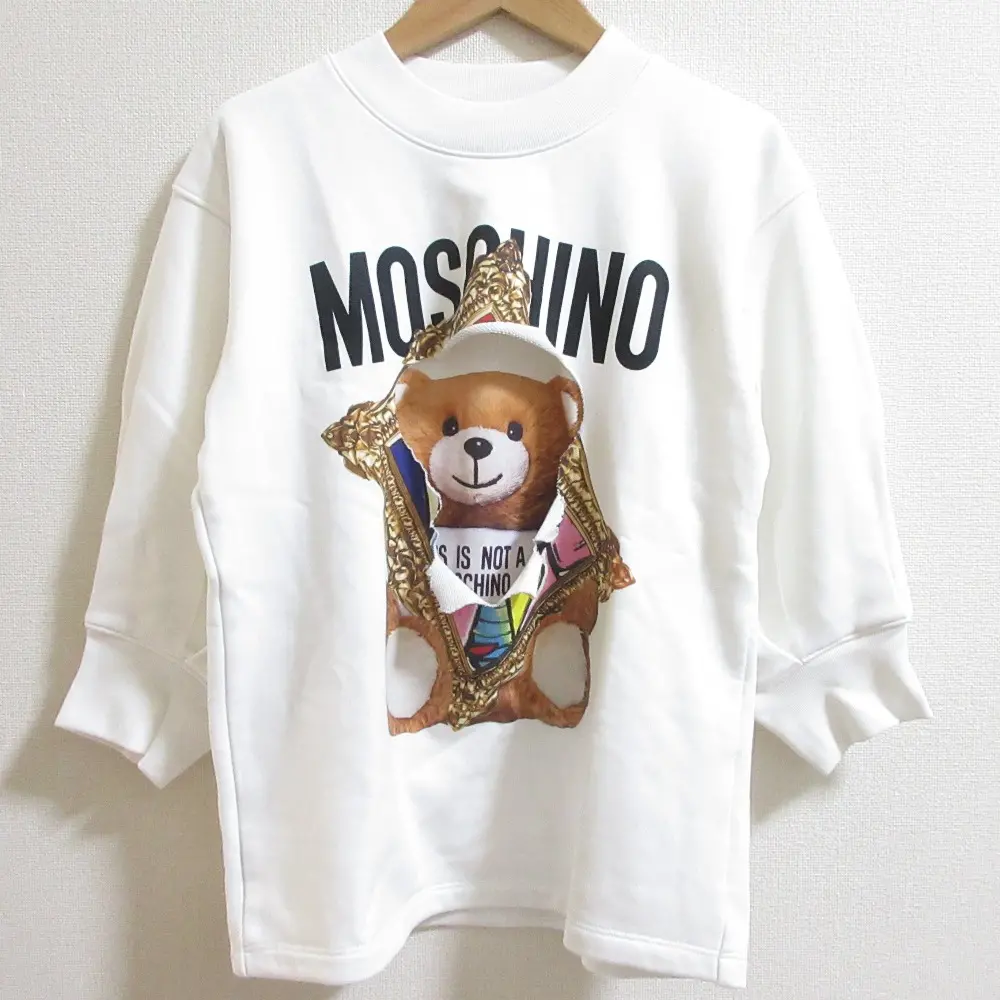 MOSCHINO モスキーノ くま テディベア ロゴ プリント クルーネック プルオーバー スウェットシャツ カットソー 36 ホワイト