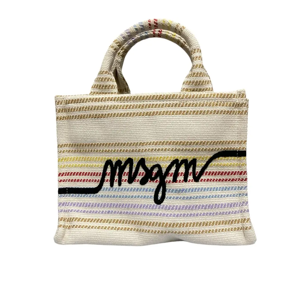 MSGM エムエスジーエム キャンバス ジャガードステッチ 2way ハンドバッグ ショルダーバッグ ベージュ