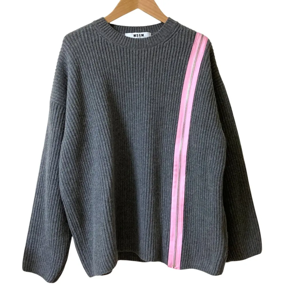 24AW MSGM エムエスジーエム ジップディテール リブニット セーター Sサイズ グレー ピンク