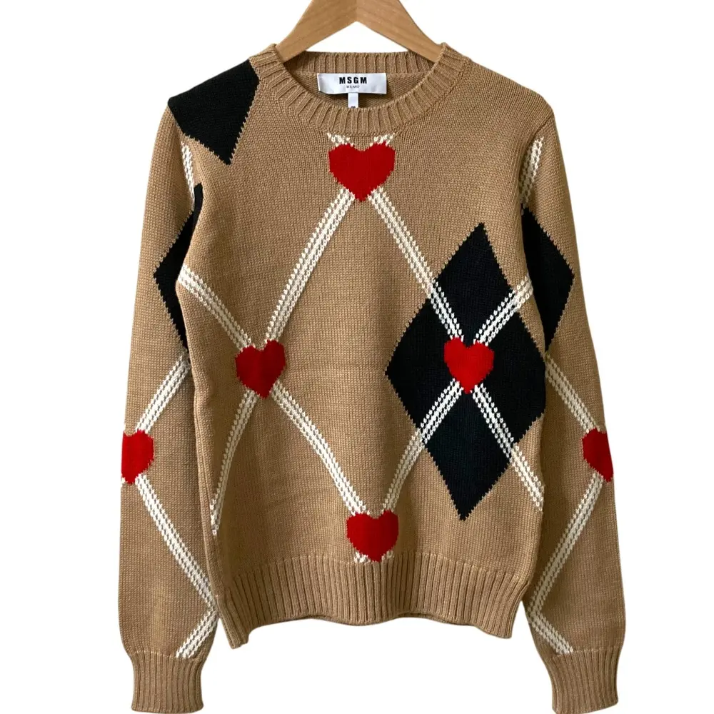 MSGM エムエスジーエム アーガイル ハート ニット セーター 2341MDM156 サイズS ベージュ
