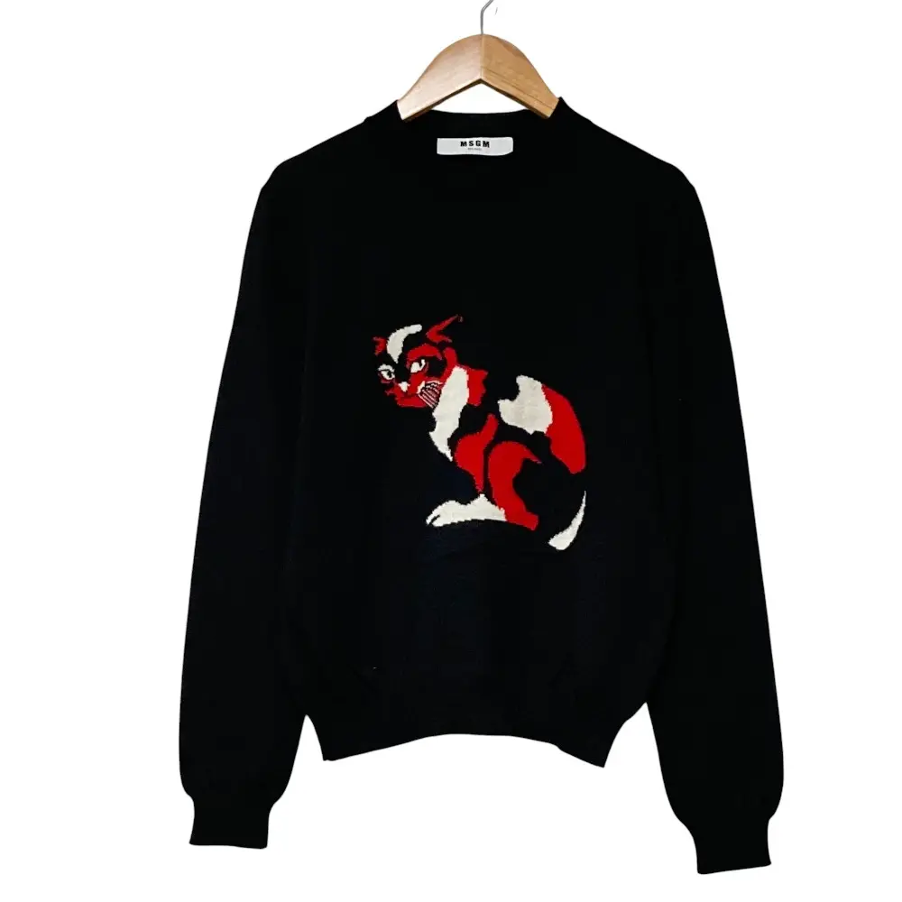 MSGM エムエスジーエム キャットインターシャ ロングスリーブ ニット プルオーバー セーター 2141MDM39 M ブラック