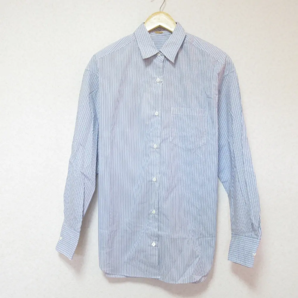22AW MUSE Deuxieme Classe ミューズドゥーズィエムクラス COTTON FLY シャツ ストライプ柄 ブラウス 22050500405030 F ブルー