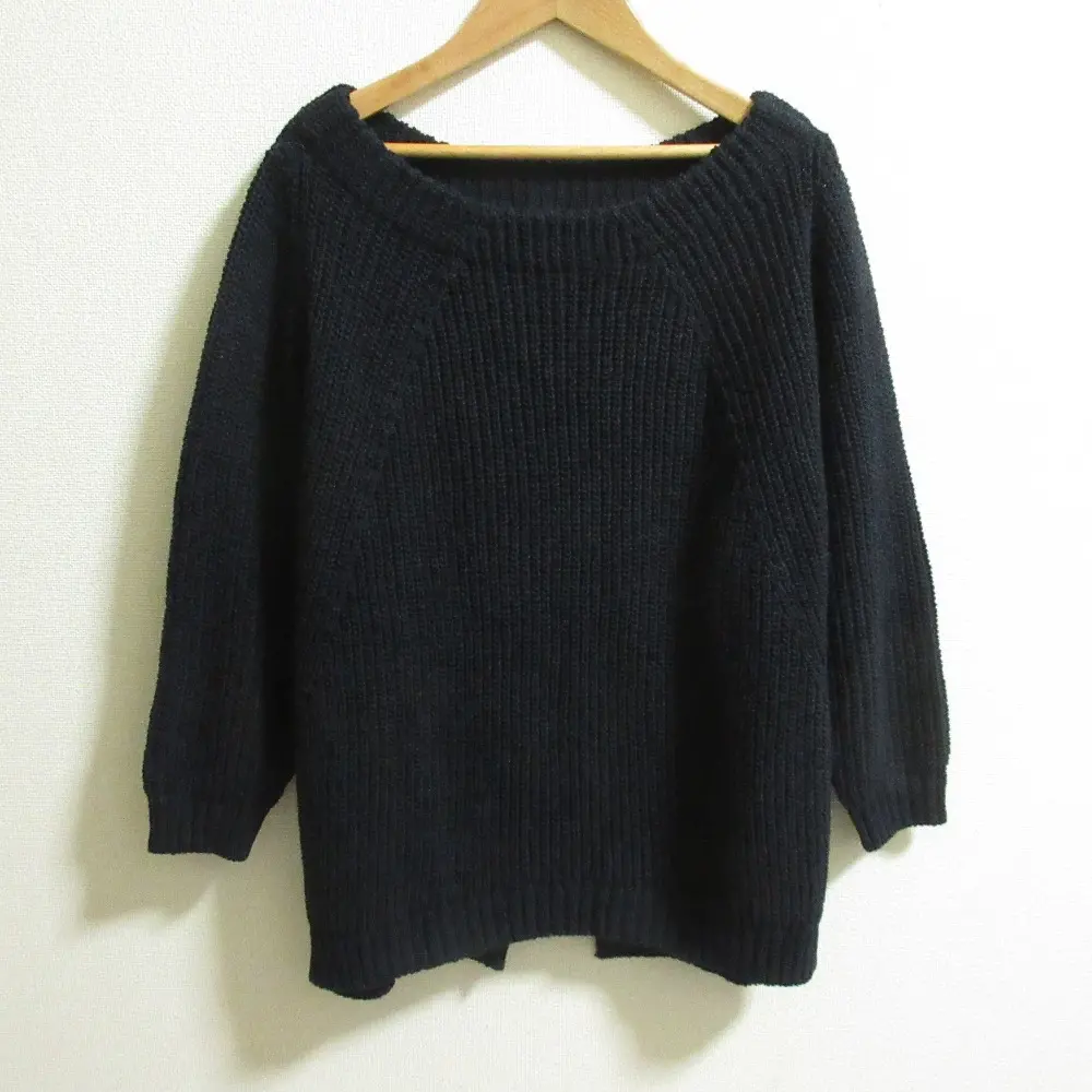22SS MUSE Deuxieme Classe ミューズドゥドゥーズィエムクラス Lily Linen アゼプルオーバー ニット セーター ネイビー
