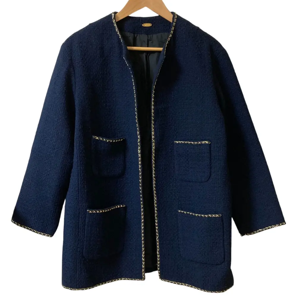22AW MUSE de DEUXIEME CLASSE ミューズドゥーズィエムクラス chain tweed ジャケット サイズF ネイビー