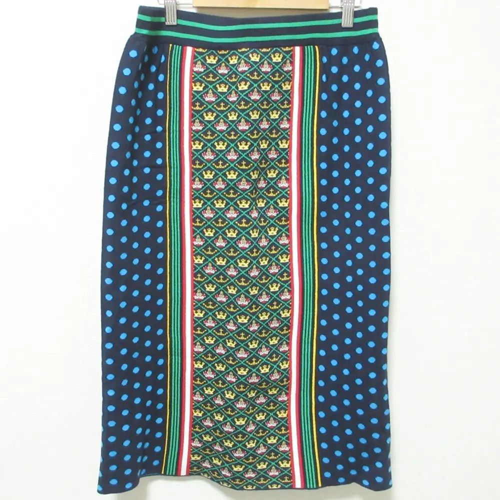 MUVEIL ミュベール 総柄 ジャガード ミモレ丈 タイト ニットスカート MA94KS001 40 マルチカラー