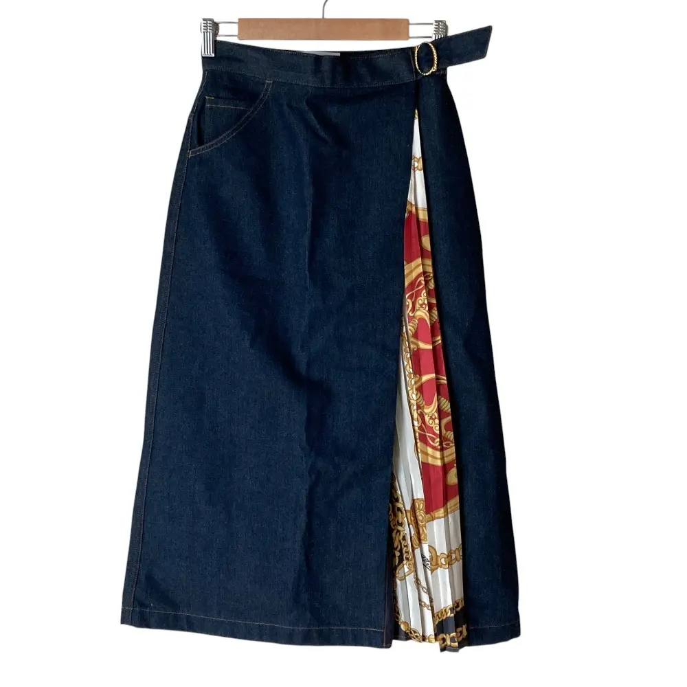 JAPAN DENIM MUVEIL ミュベール 別注 SIDE SCARF PRINTED LONG FLARE SKIRT デニム スカーフ プリーツスカート 1 インディゴの買取実績【2026年5月買取】