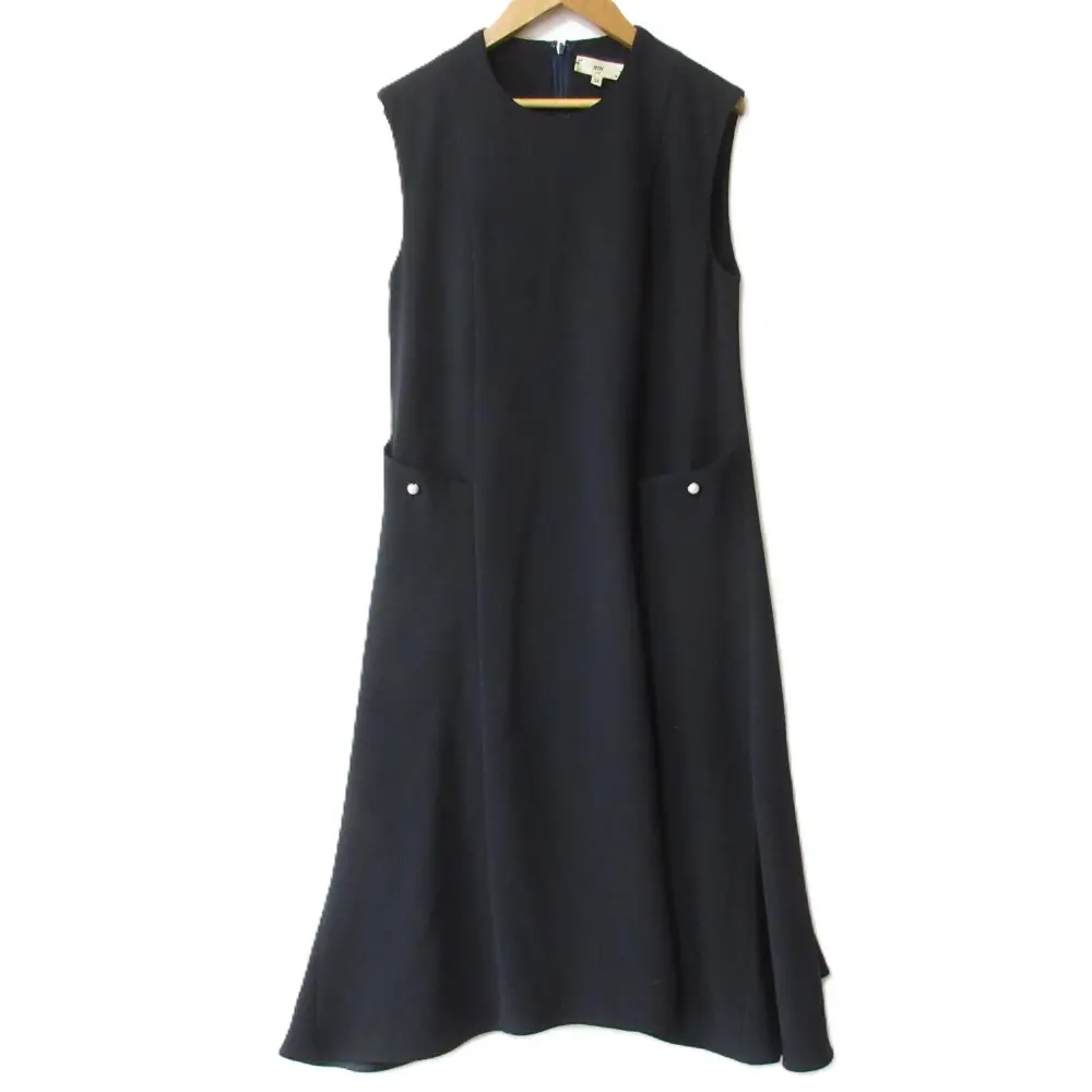 MW TOKYO エムダブリュー パール付き ノースリーブ ひざ丈 フレア ドレスワンピース MW17 FH004 サイズ36 ブラック