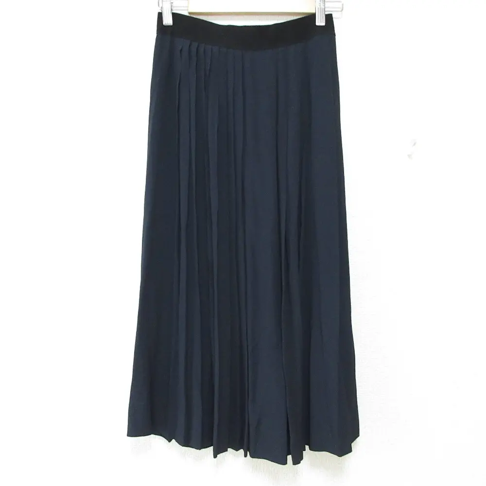 22SS N°21 ヌメロヴェントゥーノ シルクブレンド イージー ロング ランダムプリーツスカート 38 ネイビー