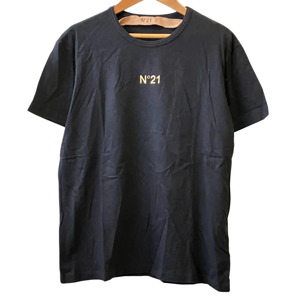 N°21 ヌメロヴェントゥーノ ミニロゴ プリント クルーネック ショートスリーブ Tシャツ カットソー 36 ブラック