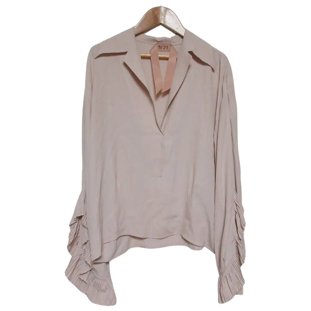 25SS N21 ヌメロヴェントゥーノ Ｖネック シルクブレンド 長袖 ブラウス 25EN2M0G0315111 サイズ38 ピンクベージュ