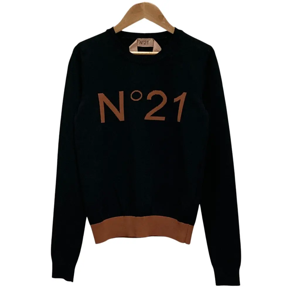 N21 ヌメロヴェントゥーノ クルーネック ロゴニット カットソー セーター 42 ブラック
