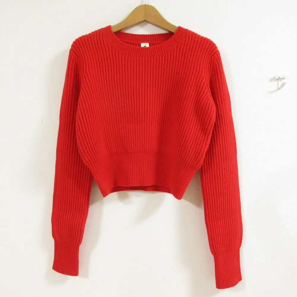 nagonstans ナゴンスタンス カシミヤブレンド 長袖 クルーネック ショート丈 プルオーバー リブニット セーター サイズ38 レッド