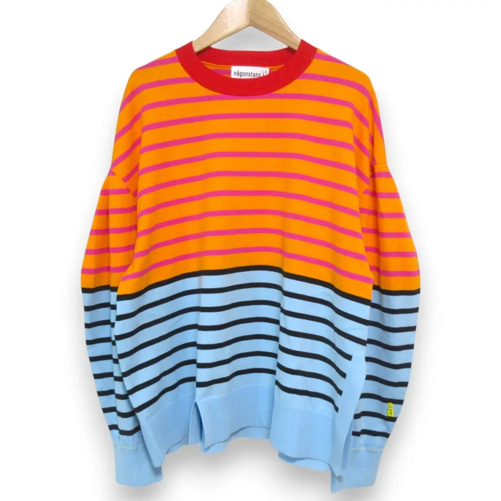 24SS nagonstans ナゴンスタンス asymmetry cotton knit slit border pullover ボーダー トレーナー M オレンジ ブルー