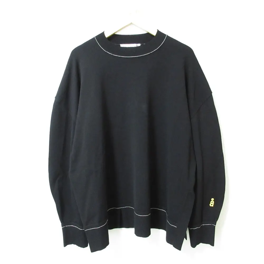 24SS nagonstans ナゴンスタンス asymmetry cotton-knit slit pullover プルオーバー ニット セーター 470HS870-1160 M ブラック