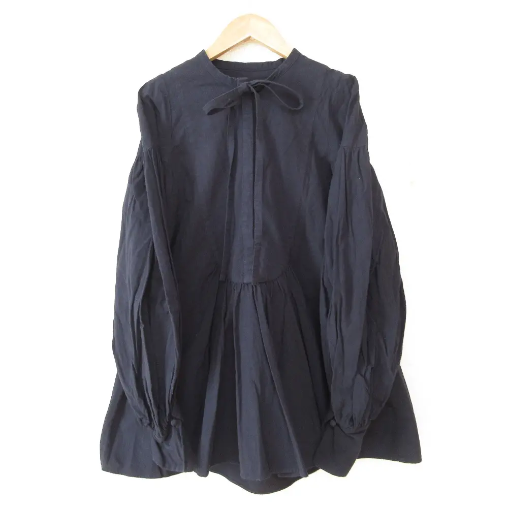 nagonstans ナゴンスタンス ギャザーボリュームスリーブブラウス プルオーバー フレア チュニック 470BA830-5900 38 ネイビー