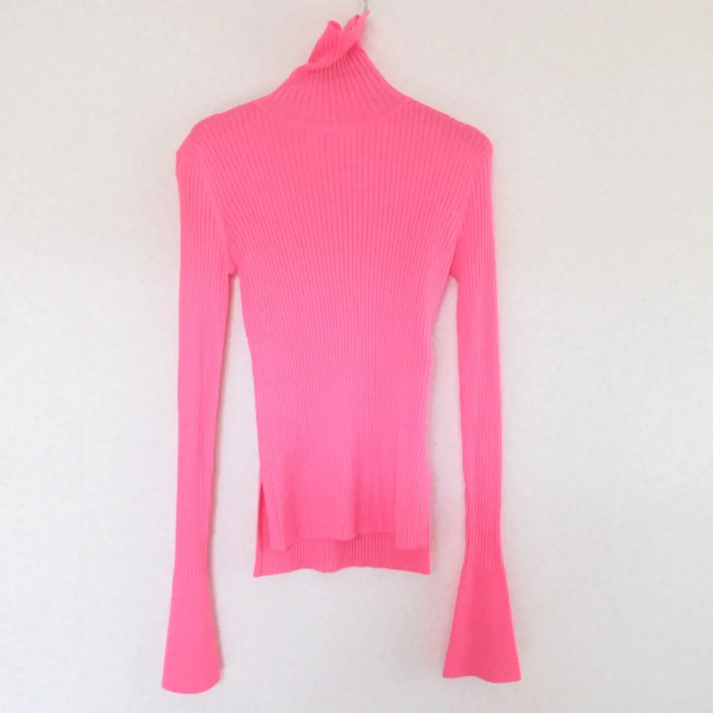 23SS nagonstans ナゴンスタンス 長袖 フレアスリーブ ハイネック リブニット カットソー プルオーバー 470GS670-0140 M ピンク