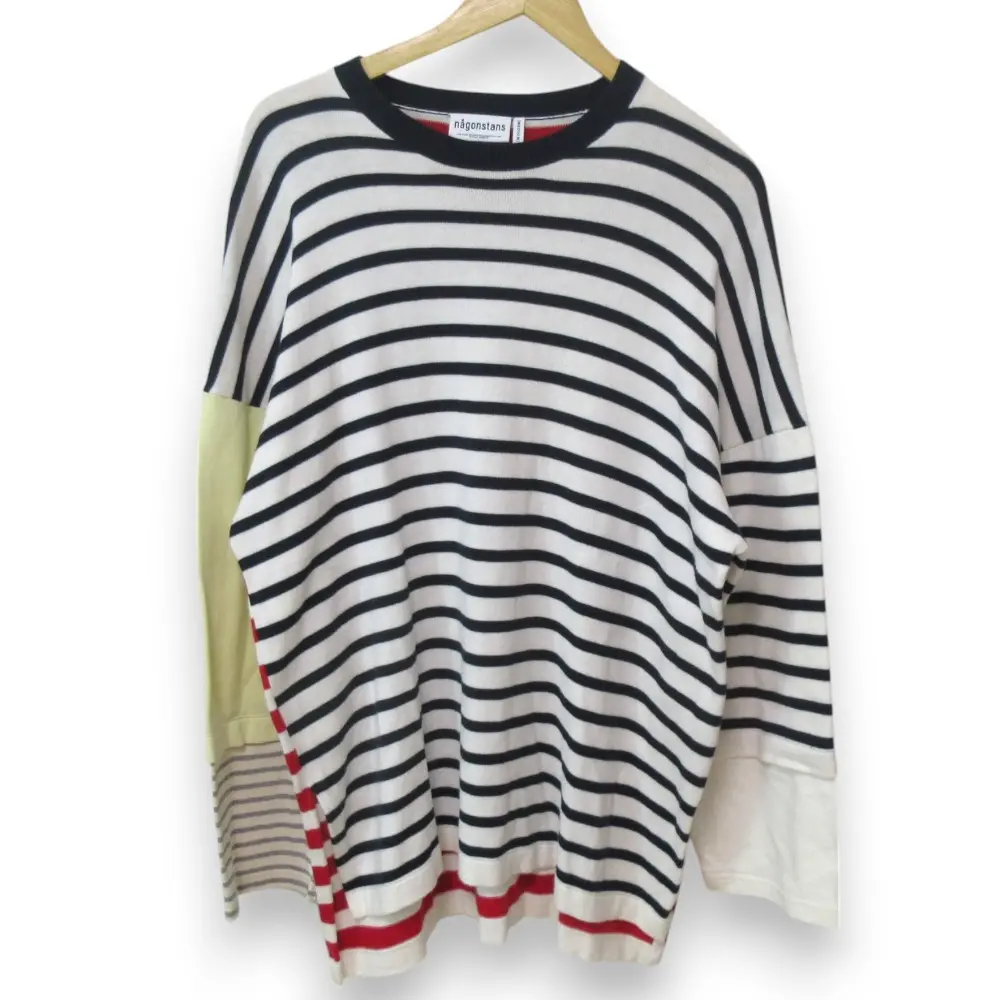 23SS nagonstans ナゴンスタンス  mix border pullover ボーダー柄 フェイクレイヤード 長袖 カットソー M ホワイト ネイビー