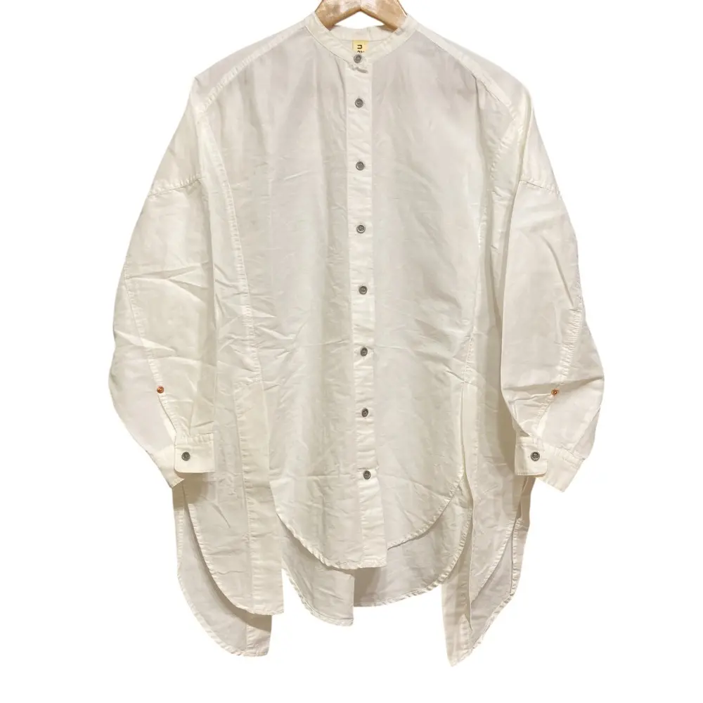 nagonstans ナゴンスタンス C/Liタッサーオーバーシャツ イレヘム バンドカラー ブラウス 470ES630-2050 サイズ38 ホワイト