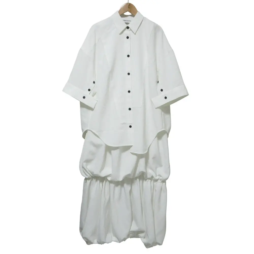 クリーニング済 23AW nagonstans ナゴンスタンス PEオックス アシンメSH DRS/ドレス ロングワンピース M ホワイト
