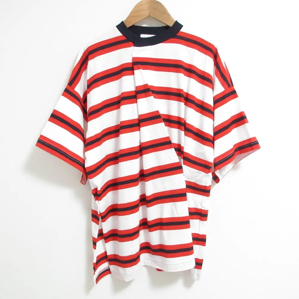 26SS nagonstans ナゴンスタンス tuck t-shirt ボーダー変形カットソー 470JS880-2031 Mサイズ CHILI レッド