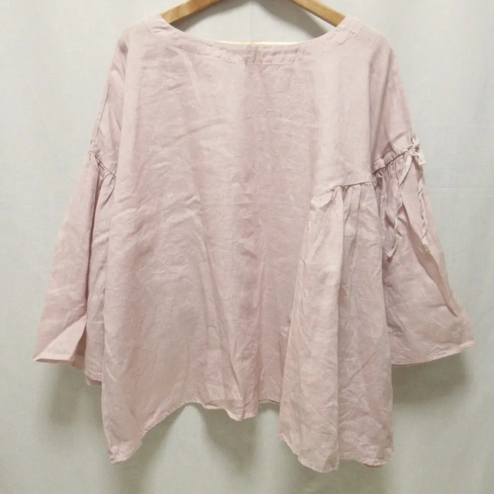 nest Robe ネストローブ リネン100％ 天然染め 長袖 ギャザー ボートネック ブラウス ピンク