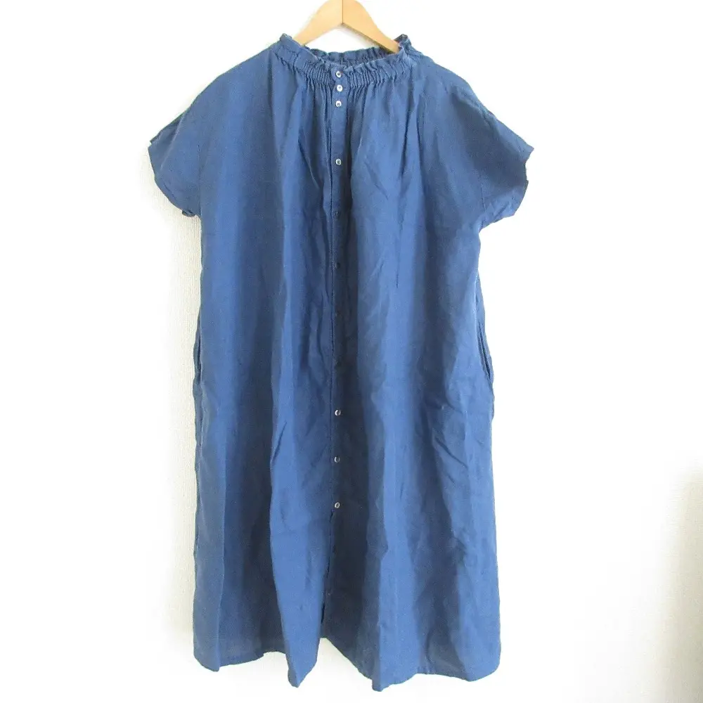 nest Robe ネストローブ 家じかん3wayドレス リネン100％ 半袖 ミモレ丈 ワンピース 01172-1182 ブルー