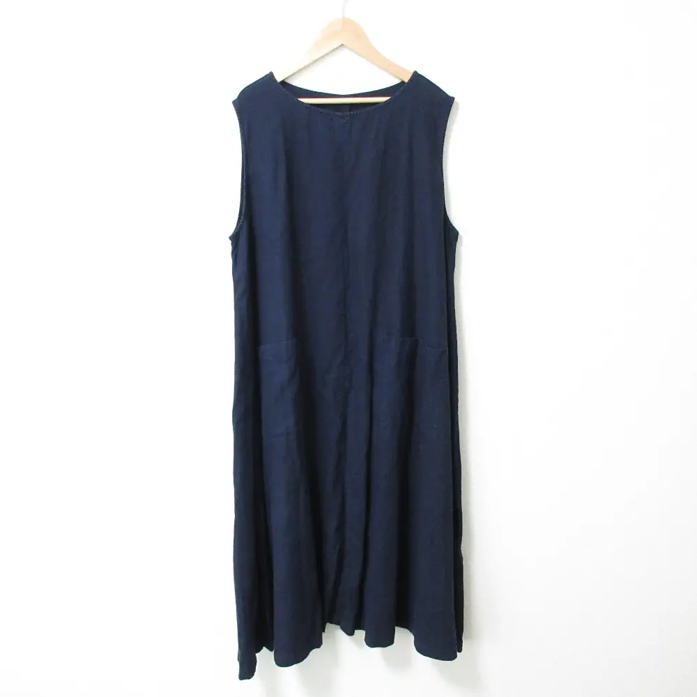 nest Robe ネストローブ リネン100％ ノースリーブ ロング丈 フレアワンピース 01203-1513 F ネイビー