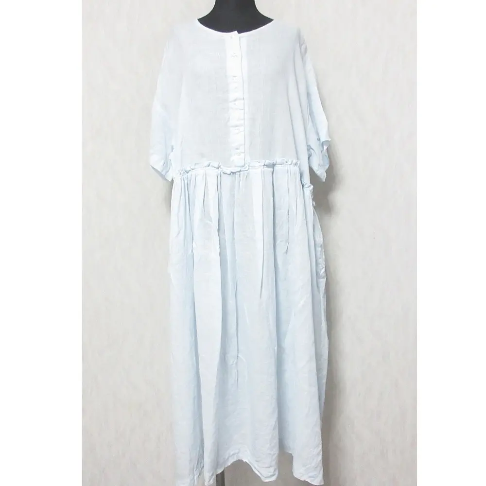 nest Robe ネストローブ リネンタックギャザーワンピース 半袖 ロング フレアドレス 01202-1453 F ライトブルー