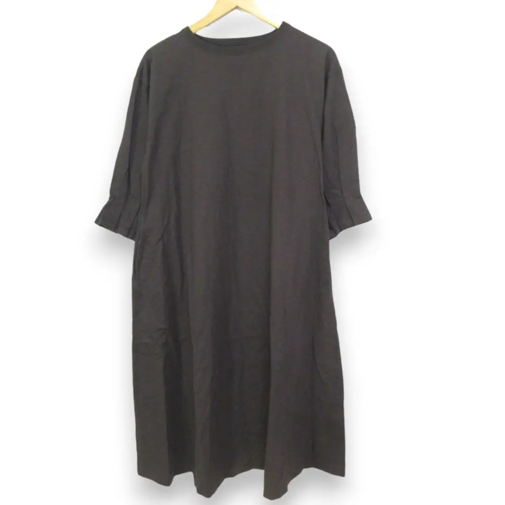 22SS nest Robe ネストローブ 度詰天竺 タックスリーブ ミモレ丈ワンピース F チャコールグレー