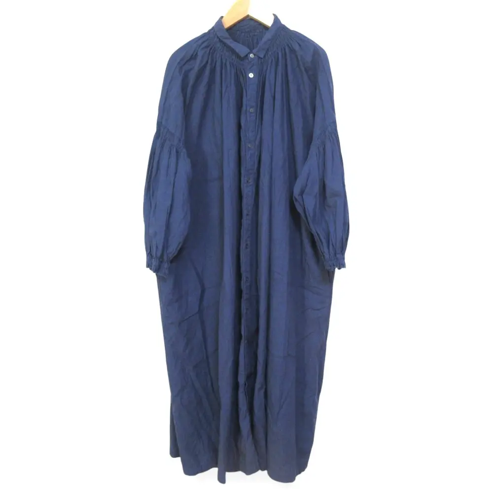 21SS nest Robe ネストローブ Robe Upcycle Lino アップサイクルリノ リネンコットン バルーンスリーブ ロングワンピース F ネイビー