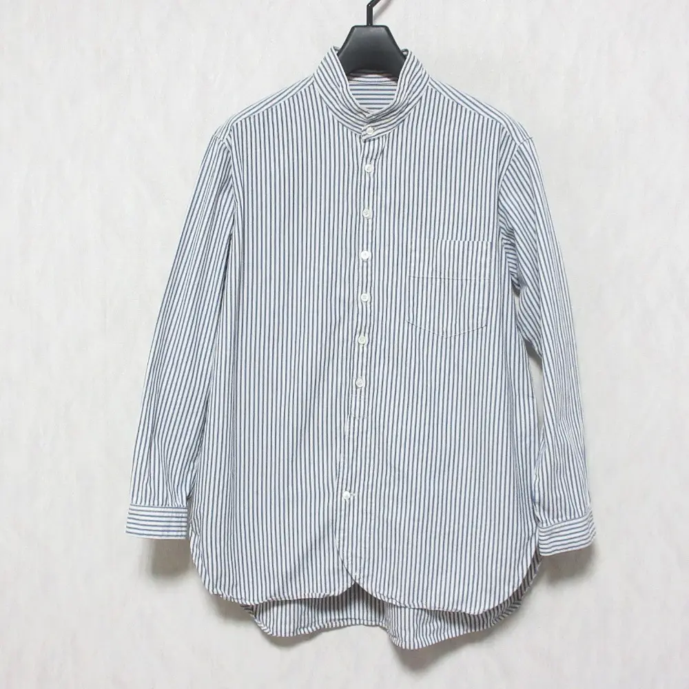 nest Robe ネストローブ ストライプ柄 スタンドカラー 長袖 シャツ ブラウス F ホワイト×ネイビー