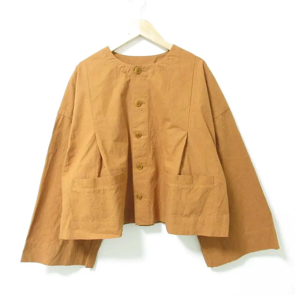 22SS nest Robe ネストローブ コットンリネン馬布 タックショートジャケット ノーカラー ブルゾン 01221-1188 F ブラウン