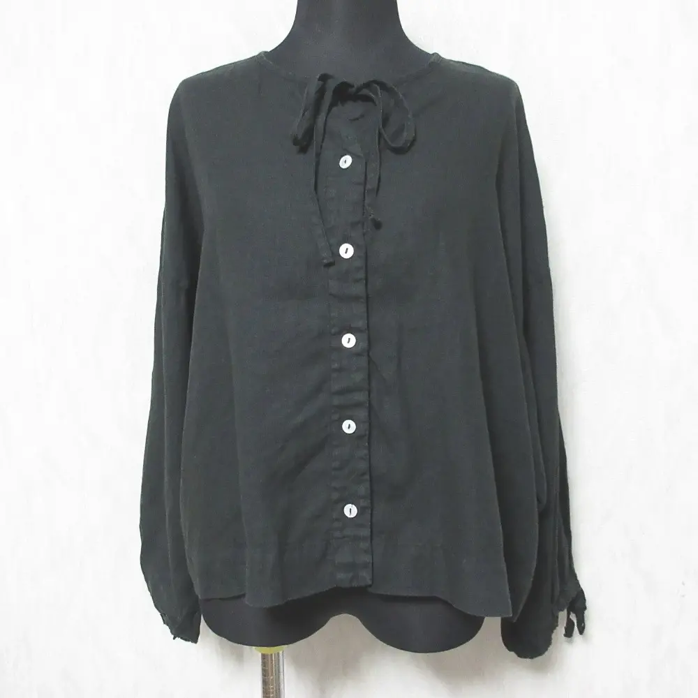 21SS nest Robe ネストローブ ヘンプ超撥水ギャザースリーブショートシャツ 長袖 ブラウス 01212-1189 F ブラック