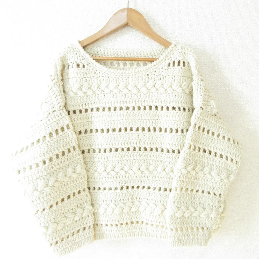 21AW nest Robe ネストローブ PERUVIAN WOOL HAND KNIT CROCHET ペルーウール ハンドニット セーター 01214-1006 F アイボリー