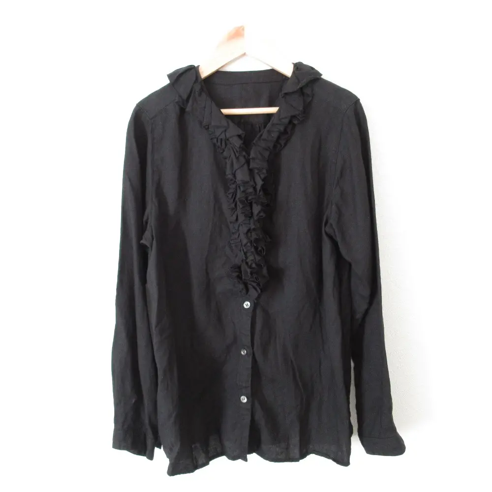 nest Robe ネストローブ リネンフリルフロントシャツ ロングスリーブ 長袖 ブラウス 01173-1016 ブラック