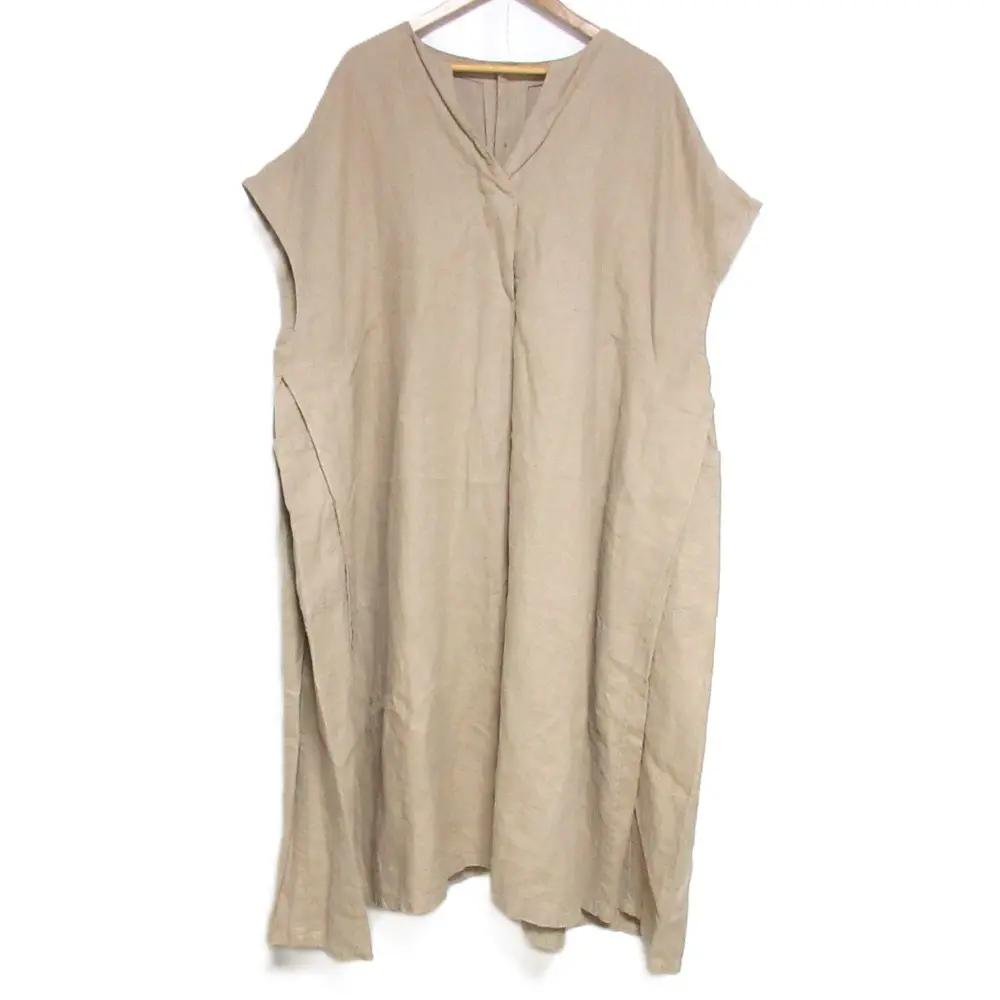 21AW nest Robe ネストローブ リネン起毛 マキシ丈 フレンチスリーブ ワンピース 01214-1047 オーバーサイズ F ベージュ