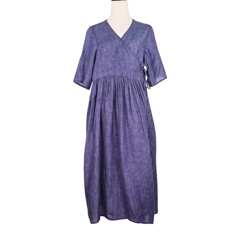 nest Robe ネストローブ 半袖 リネン カシュクール ワンピース インディゴ