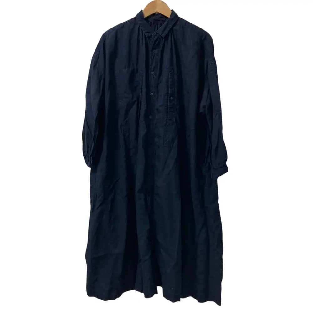 nest Robe ネストローブ リネン100％ 長袖 ロング バックギャザー シャツワンピース 01193-1256 F インディゴ