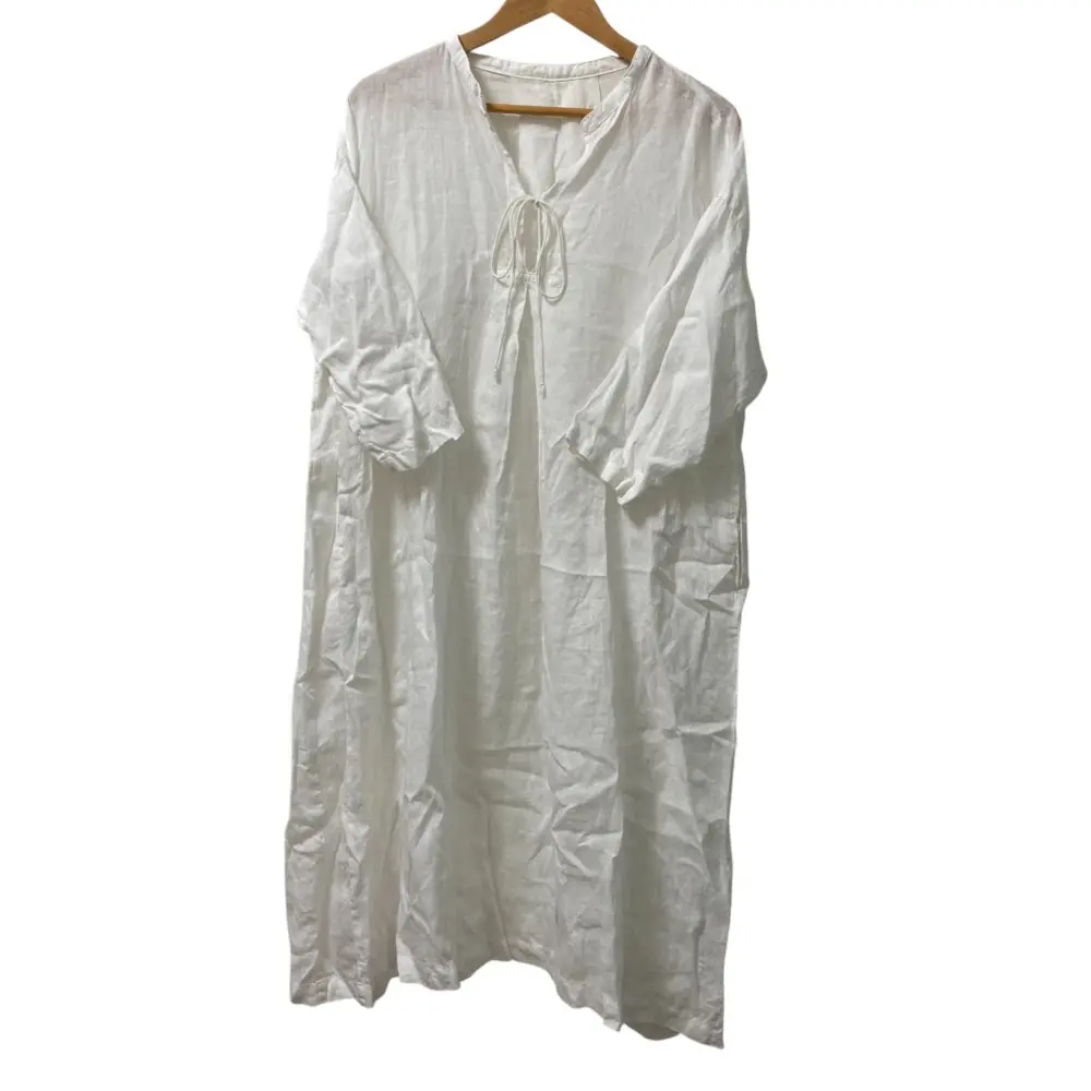nest Robe ネストローブ リネン バンドカラー スモックワンピース 長袖 ロングドレス 01182-1164 F ホワイト