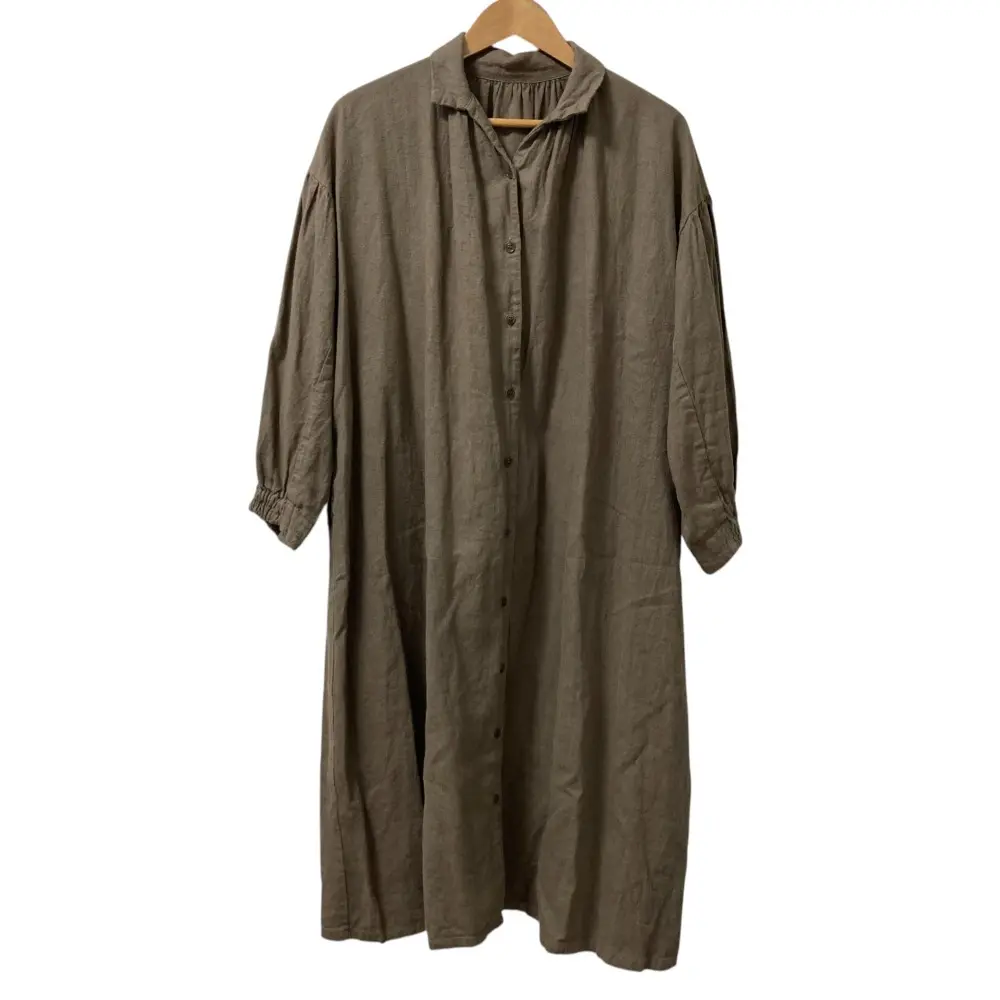 nest Robe ネストローブ ラミーリネン 起毛 長袖 ロング シャツワンピース  01184-1150 F ブラウン