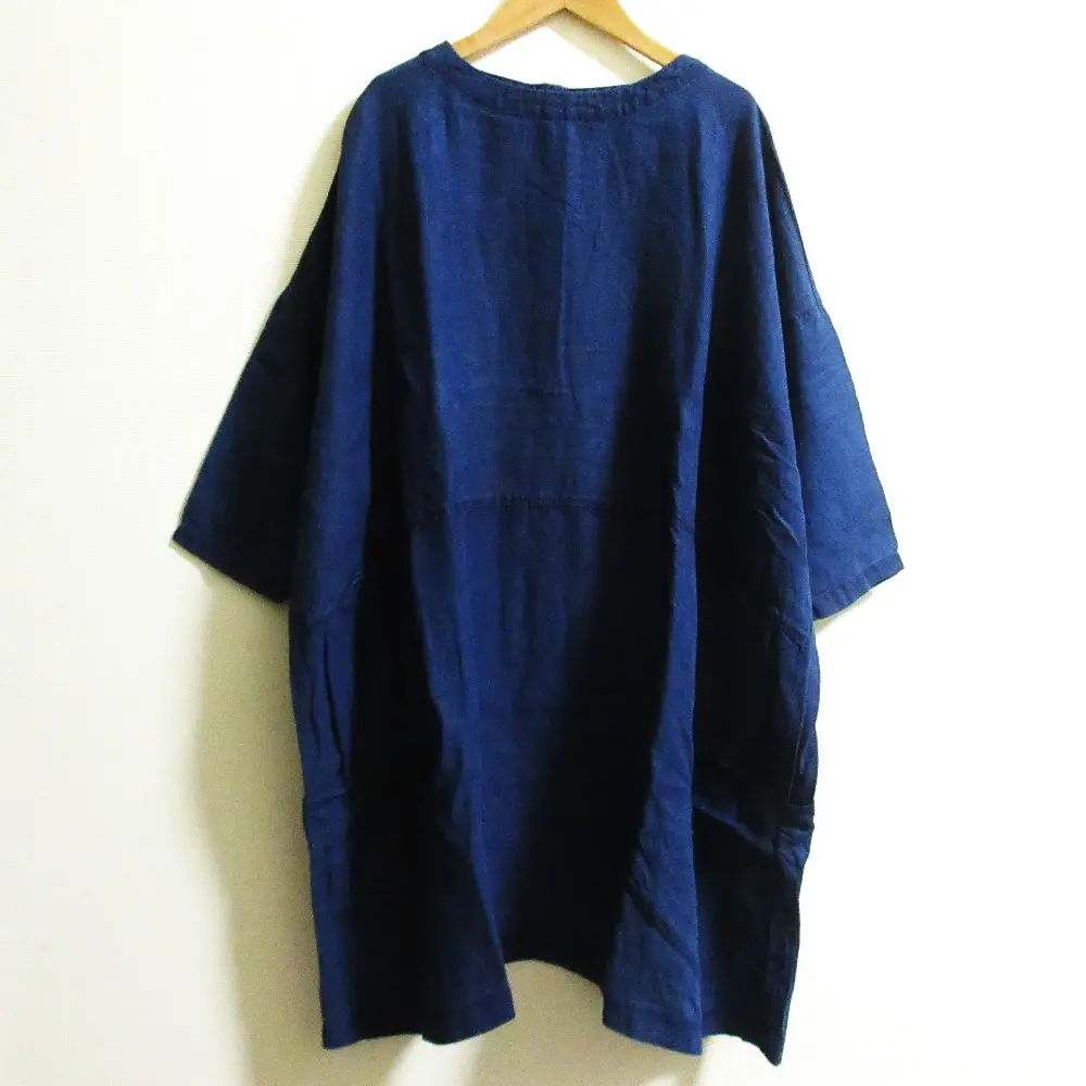 nest Robe ネストローブ 染め加工 プルオーバー リネンコクーンチュニック カットソー 01191-1121 サイズF インディゴ