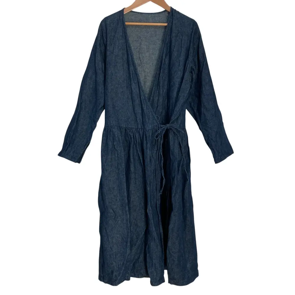 nest Robe ネストローブ リネンデニム 長袖 ロング ラップドレス ワンピース インディゴブルー
