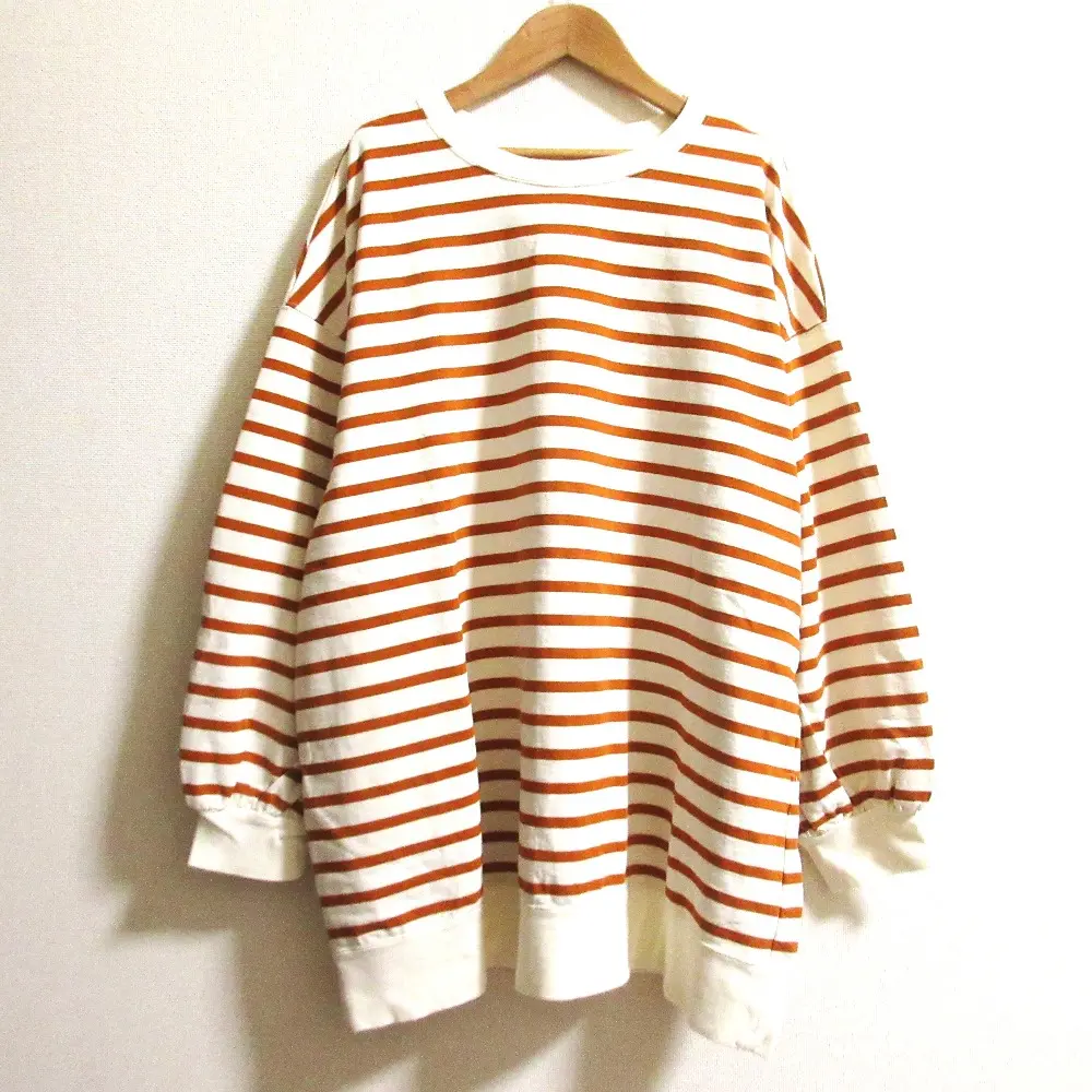 nest Robe ネストローブ コットンデラヴェボーダー オーバーサイズプルオーバー Tシャツ 01221-1193 FREE オレンジ アイボリー