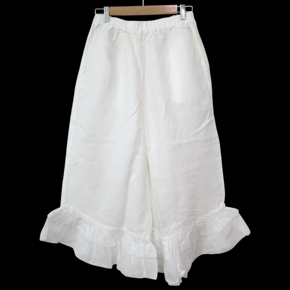 24AW nest Robe ネストローブ リネン100％ シアーフリルヘム イージーワイドパンツ 01243-1144 サイズF オフホワイト