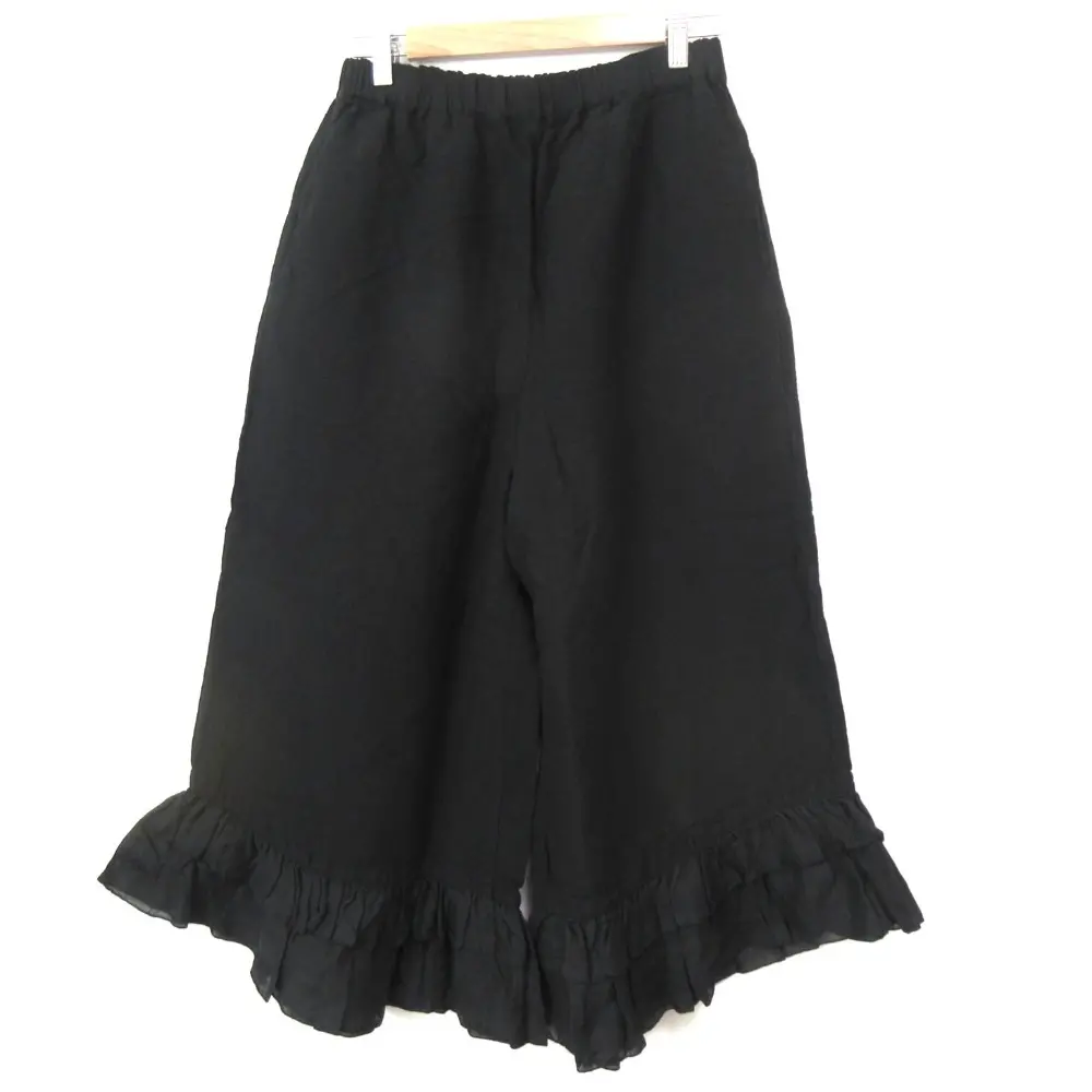 24AW nest Robe ネストローブ リネン100％ シアーフリルヘム イージーワイドパンツ 01243-1144 サイズF ブラック