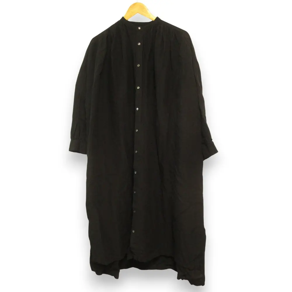 23SS nest Robe ネストローブ リネン近江晒 バンドカラー シャツワンピース サイズF ブラック