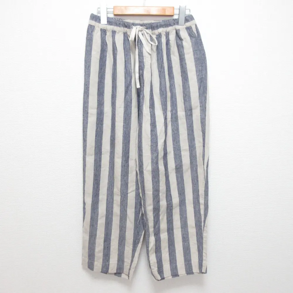 24AW nest Robe ネストローブ リネンシルクストライプイージーパンツ サイズF ネイビーグレー