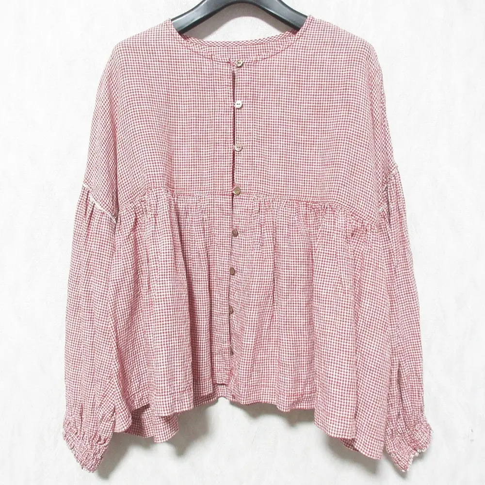 nest Robe ネストローブ kanokaho別注 ギンガムチェック リネン マイパフィブラウス サイズF レッド