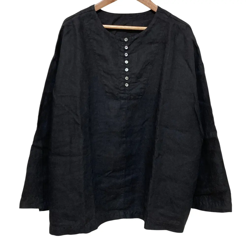 nest Robe ネストローブ リネン ロングスリーブ ブラウス 01231-1334 サイズF ブラック